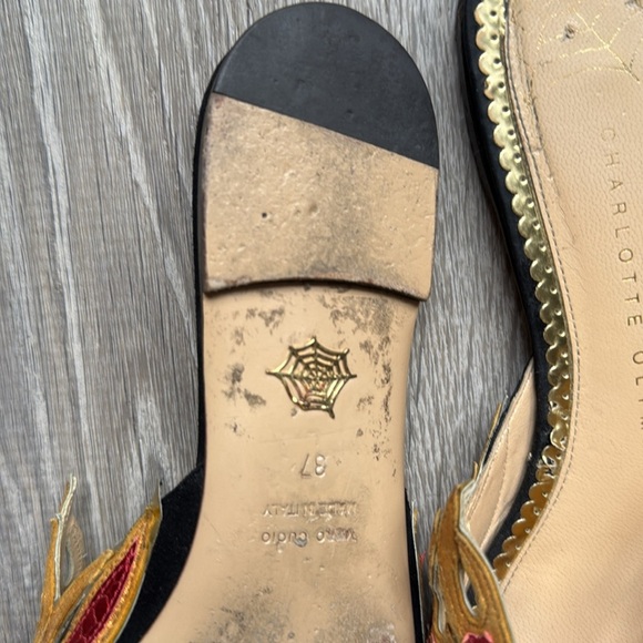 CHARLOTTE OLYMPIA Black Suede And Red Snake-printed Leather mules Size 37/7 - Picture 11 of 11